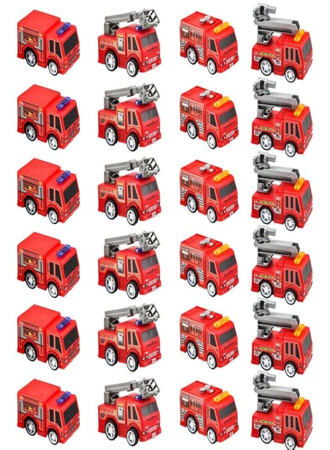 Conagel 24 Pcs Mini Pullback Fire Truck Toy Bulk Small Fire Trucks Toy Plastic Fire Engine Toy Trucks for Firefighter Birthday Party Supplies, 4 Styles - Image 1